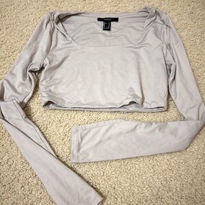 Forever 21 Light Gray Long Sleeve Crop Top